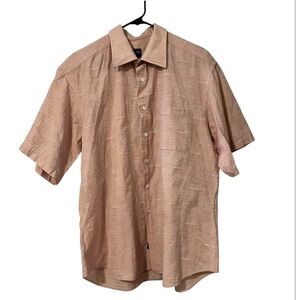 IKE Behar New York Peach Apricot Coral Short Sleeve Textured Button Down Shirt